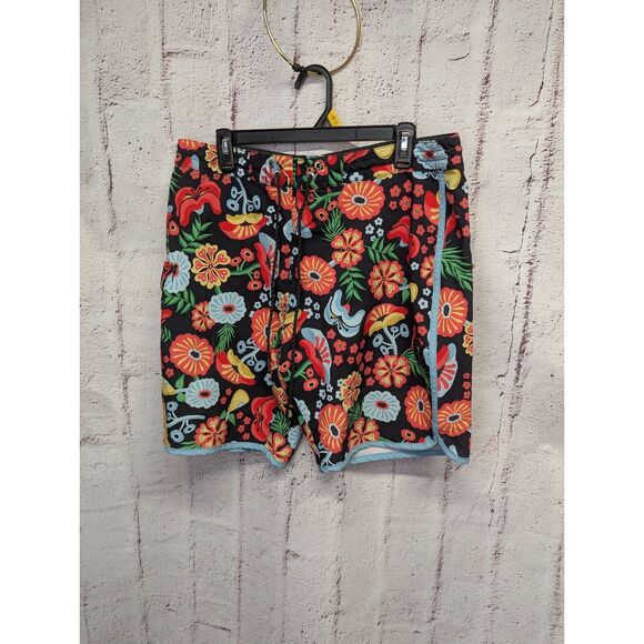 Vissla Men’s Board Shorts Sz 36 Blue Floral Upcycled palm frans Swim Trunks EUC - Picture 1 of 9